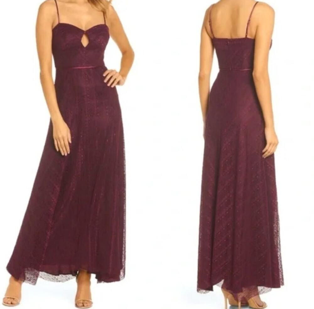 Jill Stuart Eliza Midi Dress Womens 12 Purple Lace Slip Gown Cocktail Event